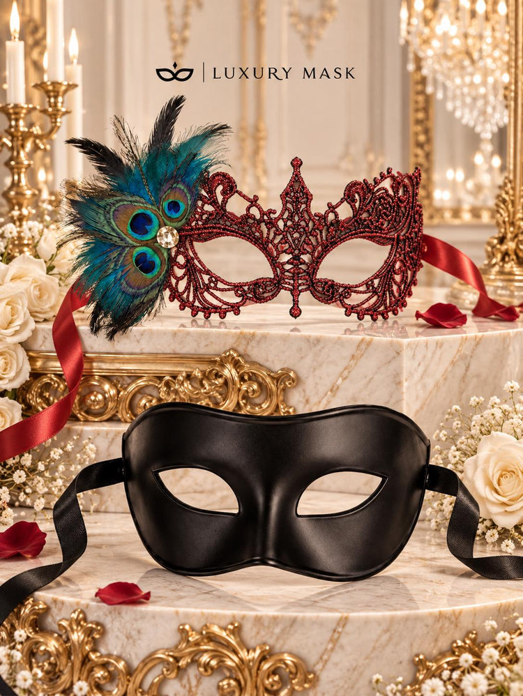 Black & Red Masquerade Couple Masks | Men&