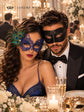 Black Classic Venetian Mask for Him & Blue Swan Peacock Feather Lace Mask for Her | Couples Masquerade Set - product image 4