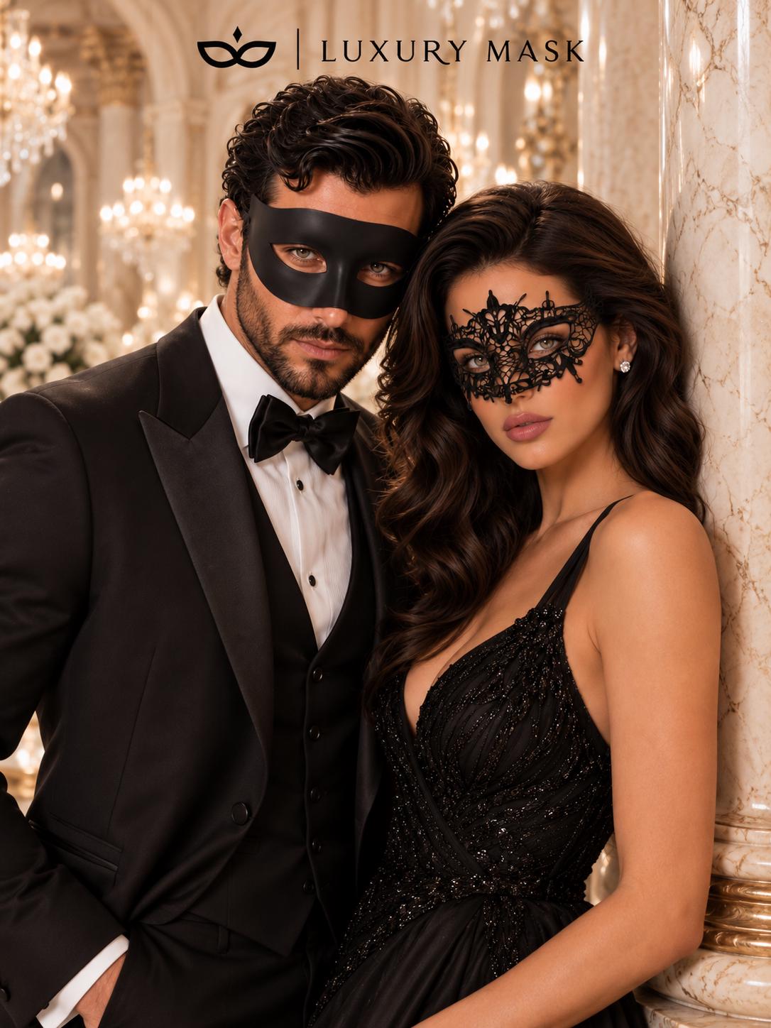 Black Classic Venetian Mask for Men & Elegant Black Lace Mask for Women | His and Hers Masquerade Set - product image 5