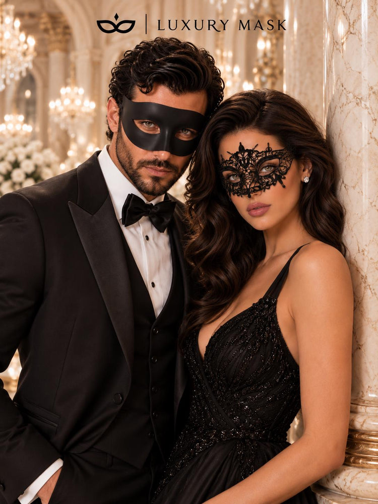 Black Classic Venetian Mask for Men & Elegant Black Lace Mask for Women | His and Hers Masquerade Set - product image 5