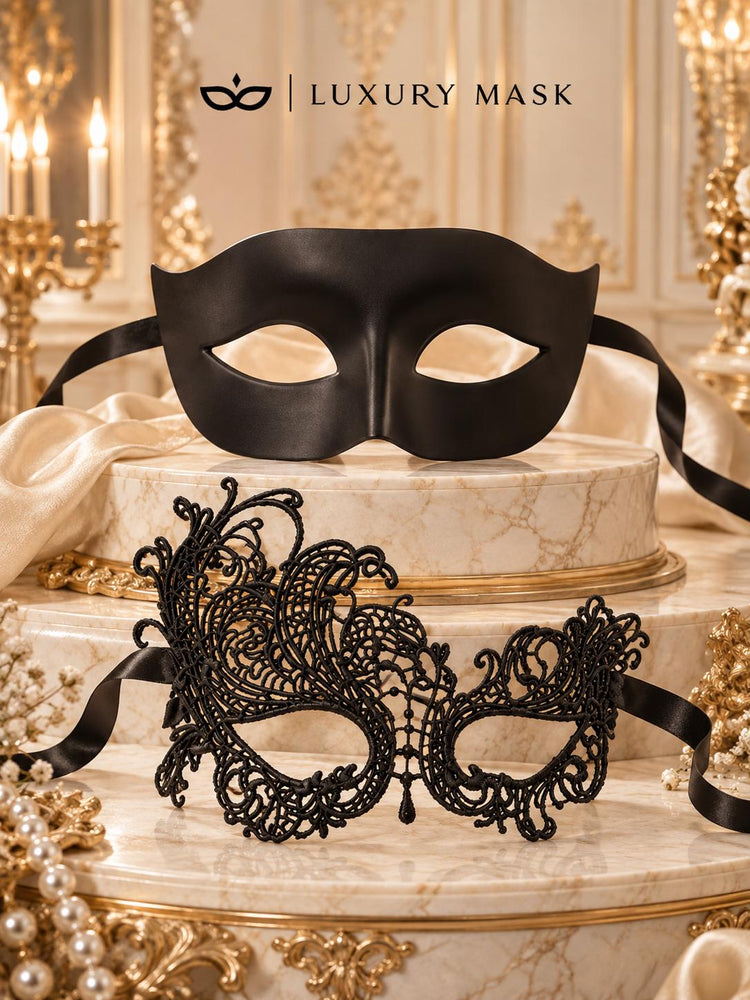 Black Swan Lace Mask for Women with Classic Black Venetian Mask for Men | Elegant Couples Masquerade Set - product image 7