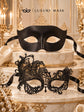 Black Swan Lace Mask for Women with Classic Black Venetian Mask for Men | Elegant Couples Masquerade Set - product image 7