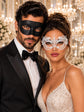 Black & White Masquerade Pair | Classic Venetian Mask for Men with Elegant White Lace Mask for Women - product image 1