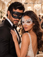 Black Classic Venetian Mask for Men with White Swan Lace Mask for Women | Black & White Couples Masquerade Set - product image 2
