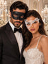 Black & White Masquerade Couple Masks | Classic Venetian Mask for Men with White Phantom Lace Mask for Women - product image 1