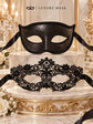 Black Glitter Venetian Mask for Men with Black Flower Lace Mask for Women | Couples Masquerade Mask Set - product image 6