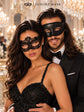 Black Glitter Venetian Mask for Men with Black Flower Lace Mask for Women | Couples Masquerade Mask Set - product image 4