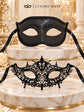 Black Venetian Glitter Mask for Men & Black Lace Mask for Women | Elegant Couples Masquerade Masks - product image 6