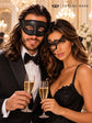 Black Phantom Lace Mask for Women with Black Glitter Venetian Mask for Men | Couples Masquerade Set - product image 3