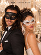 Black & White Masquerade Pair | Black Glitter Venetian Mask for Men with White Lace Mask for Women - product image 5