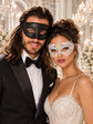 Black & White Masquerade Pair | Black Glitter Venetian Mask for Men with White Lace Mask for Women - product image 1