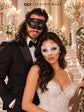 Black Glitter Venetian Mask for Men & White Flower Lace Mask for Women | Black White Couples Masquerade Set - product image 3