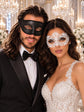 Black Glitter Venetian Mask for Men & White Flower Lace Mask for Women | Black White Couples Masquerade Set - product image 1