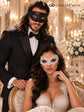 Black Glitter & White Lace Masquerade Masks | Venetian Men’s Mask with Elegant Women’s Lace Eye Mask - product image 4