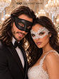 Black Glitter & White Lace Masquerade Masks | Venetian Men’s Mask with Elegant Women’s Lace Eye Mask - product image 2