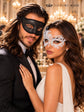 White Swan Lace Masquerade Mask for Women with Black Glitter Venetian Mask for Men | Elegant Couples Mask Set - product image 4