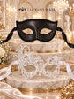 White Swan Lace Masquerade Mask for Women with Black Glitter Venetian Mask for Men | Elegant Couples Mask Set - product image 6