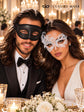 White Swan Lace Masquerade Mask for Women with Black Glitter Venetian Mask for Men | Elegant Couples Mask Set - product image 5
