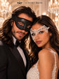 White Phantom Lace Mask for Women & Black Glitter Venetian Mask for Men | Black White Masquerade Couple Set - product image 2