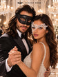 White Phantom Lace Mask for Women & Black Glitter Venetian Mask for Men | Black White Masquerade Couple Set - product image 4