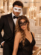 White Glitter Venetian Mask for Men & Black Swan Lace Mask for Women | Elegant Masquerade Masks for Couples - product image 4
