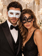 White Glitter Venetian Mask for Men & Black Swan Lace Mask for Women | Elegant Masquerade Masks for Couples - product image 1