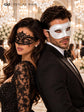 White Glitter Men’s Venetian Mask with Black Lace Women’s Mask | Classic Black White Masquerade Pair - product image 5