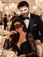 White Glitter Men’s Venetian Mask with Black Lace Women’s Mask | Classic Black White Masquerade Pair - product image 4