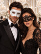 White Glitter Men’s Venetian Mask with Black Lace Women’s Mask | Classic Black White Masquerade Pair - product image 1