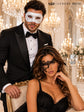 White Glitter Venetian Mask for Men & Black Phantom Lace Mask for Women | Dramatic Black White Masquerade Set - product image 5