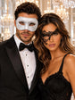 White Glitter Venetian Mask for Men & Black Phantom Lace Mask for Women | Dramatic Black White Masquerade Set - product image 1