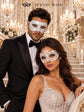 White Flower Lace Mask for Women with White Glitter Venetian Mask for Men | Elegant White Masquerade Couple Set - product image 3