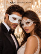 White Flower Lace Mask for Women with White Glitter Venetian Mask for Men | Elegant White Masquerade Couple Set - product image 2