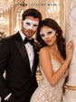 White Flower Lace Mask for Women with White Glitter Venetian Mask for Men | Elegant White Masquerade Couple Set - product image 5