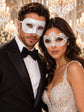 White Flower Lace Mask for Women with White Glitter Venetian Mask for Men | Elegant White Masquerade Couple Set - product image 1