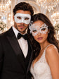 White Swan Lace Mask for Women with White Glitter Venetian Mask for Men | All White Masquerade Couple Masks - product image 1