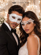 White Phantom Lace Mask for Women & White Glitter Venetian Mask for Men | Elegant All White Masquerade Set - product image 3