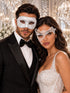 White Phantom Lace Mask for Women & White Glitter Venetian Mask for Men | Elegant All White Masquerade Set - product image 1
