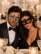 Black Flower Lace Mask for Women with Silver & Black Antique Venetian Mask for Men | Vintage Masquerade Couple Set - product image 5