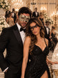 Black Phantom Lace Mask for Women with Silver & Black Antique Venetian Mask for Men | Couples Masquerade Set - product image 2