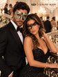 Black Phantom Lace Mask for Women with Silver & Black Antique Venetian Mask for Men | Couples Masquerade Set - product image 4