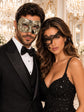 Black Phantom Lace Mask for Women with Silver & Black Antique Venetian Mask for Men | Couples Masquerade Set - product image 1