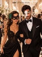 Black Gold Phantom Mask for Men with Black Peacock Feather Lace Mask for Women | Venetian Masquerade Couple Set - product image 3