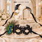 Black Gold Phantom Mask for Men with Black Peacock Feather Lace Mask for Women | Venetian Masquerade Couple Set - product image 6