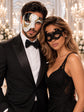 Black Gold Phantom of the Opera Men’s Mask with Black Lace Women’s Mask | Venetian Masquerade Couple Set - product image 1