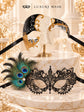 Black Peacock Feather Lace Mask & Black Gold Phantom Men’s Mask | Dramatic Venetian Masquerade Masks for Couples - product image 6