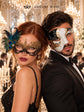 Black Gold Peacock Feather Lace Mask for Women with Antique Phantom Mask for Men | Couples Venetian Masquerade Set - product image 5