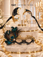 Black Gold Masquerade Masks for Couples | Men’s Antique Phantom Mask with Women’s Peacock Feather Lace Mask - product image 6