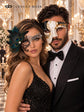 Black Gold Antique Phantom Mask & Black Silver Phantom Lace Peacock Mask | His and Hers Venetian Masquerade Set - product image 3