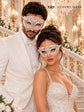 White Laser Cut Metal Venetian Mask for Men with White Lace Mask for Women | Elegant Masquerade Couple Set - product image 2